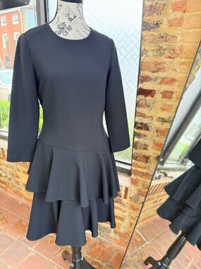 Eliza J Black Long-Sleeve Peplum Tiered Dress